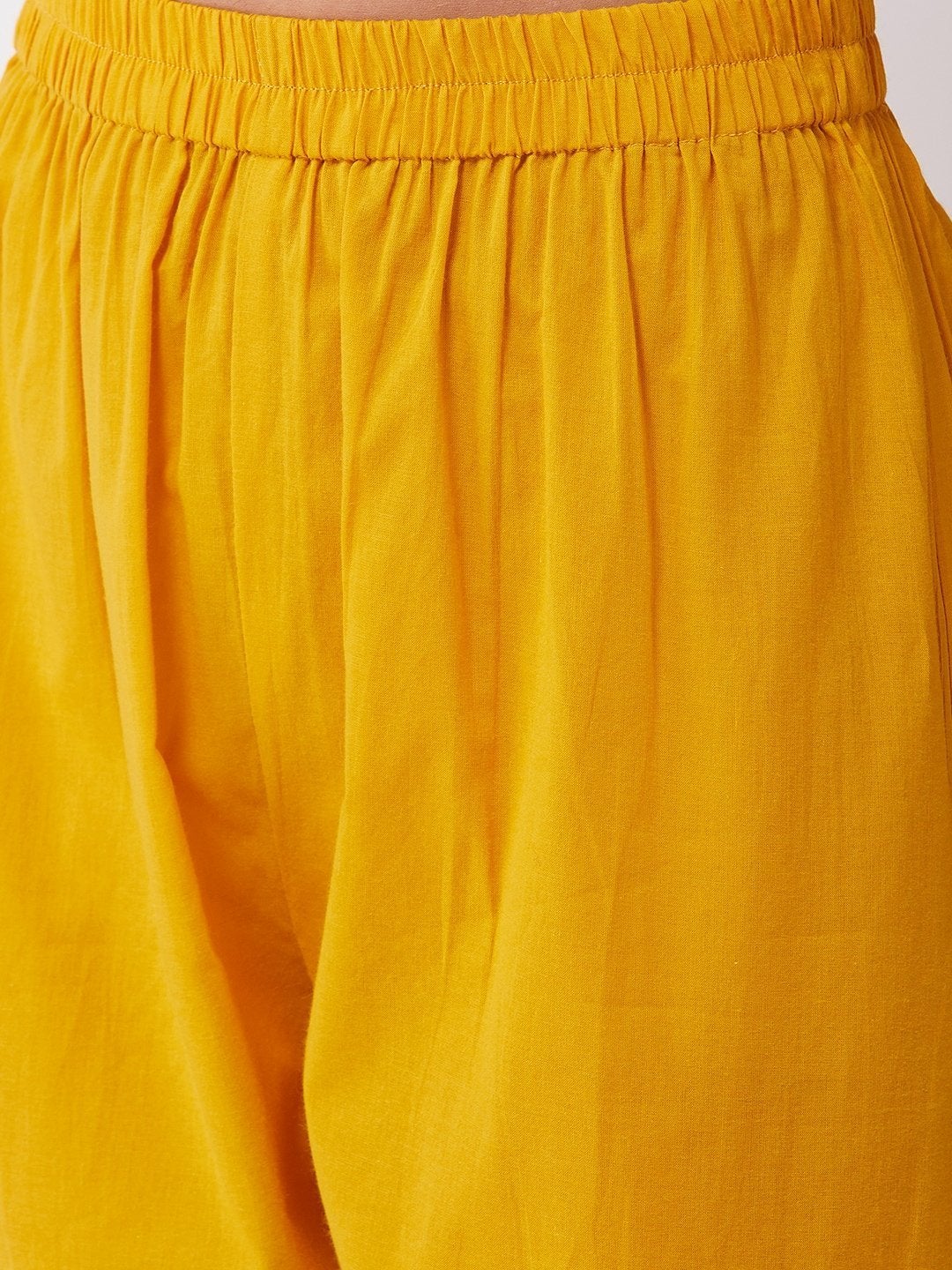 Women's Mustard Mughal Print Slit Kurta Pant Set - InWeave