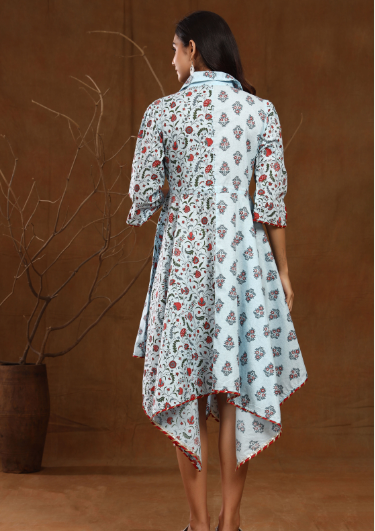 Women's Cambric Floral Print Asymmetric Dress With Mask - Juniper
