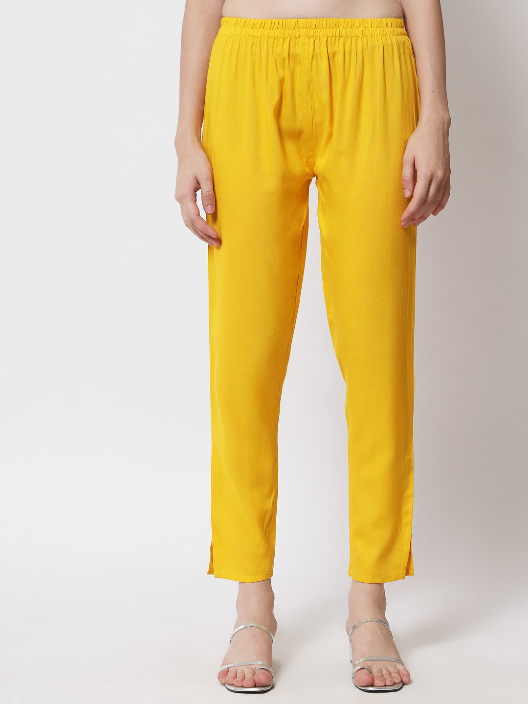 Women's Yellow Solid Kurta With Trousers & Dupatta - Meeranshi