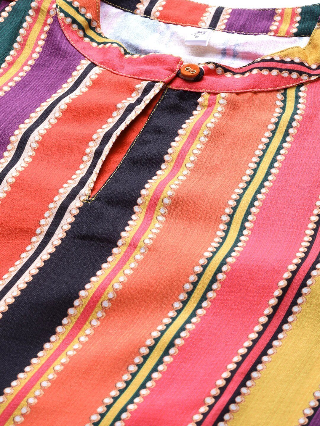 Women's  Multicoloured Striped Straight Kurta - AKS