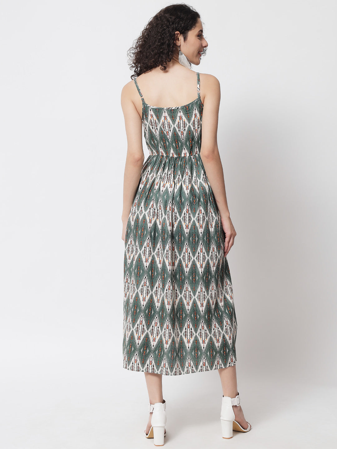 Women's Green & White Liva Printed Maxi Dress - Meeranshi