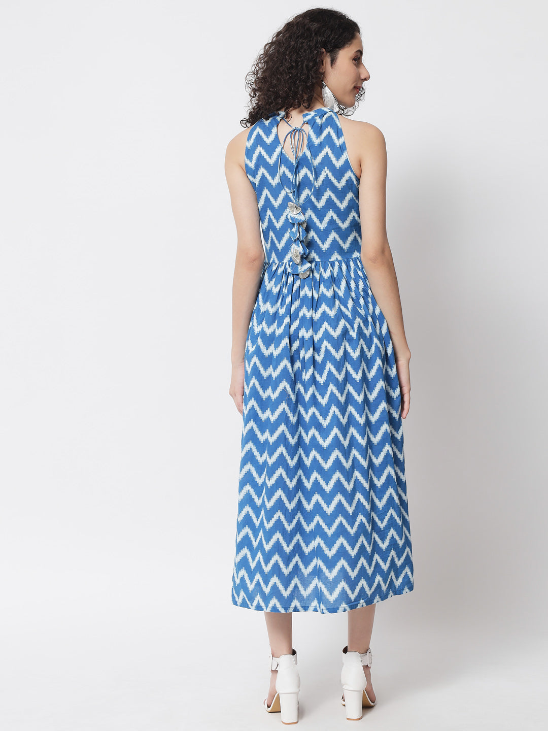 Turquoise Blue & White Stripe A-Line Maxi Dress