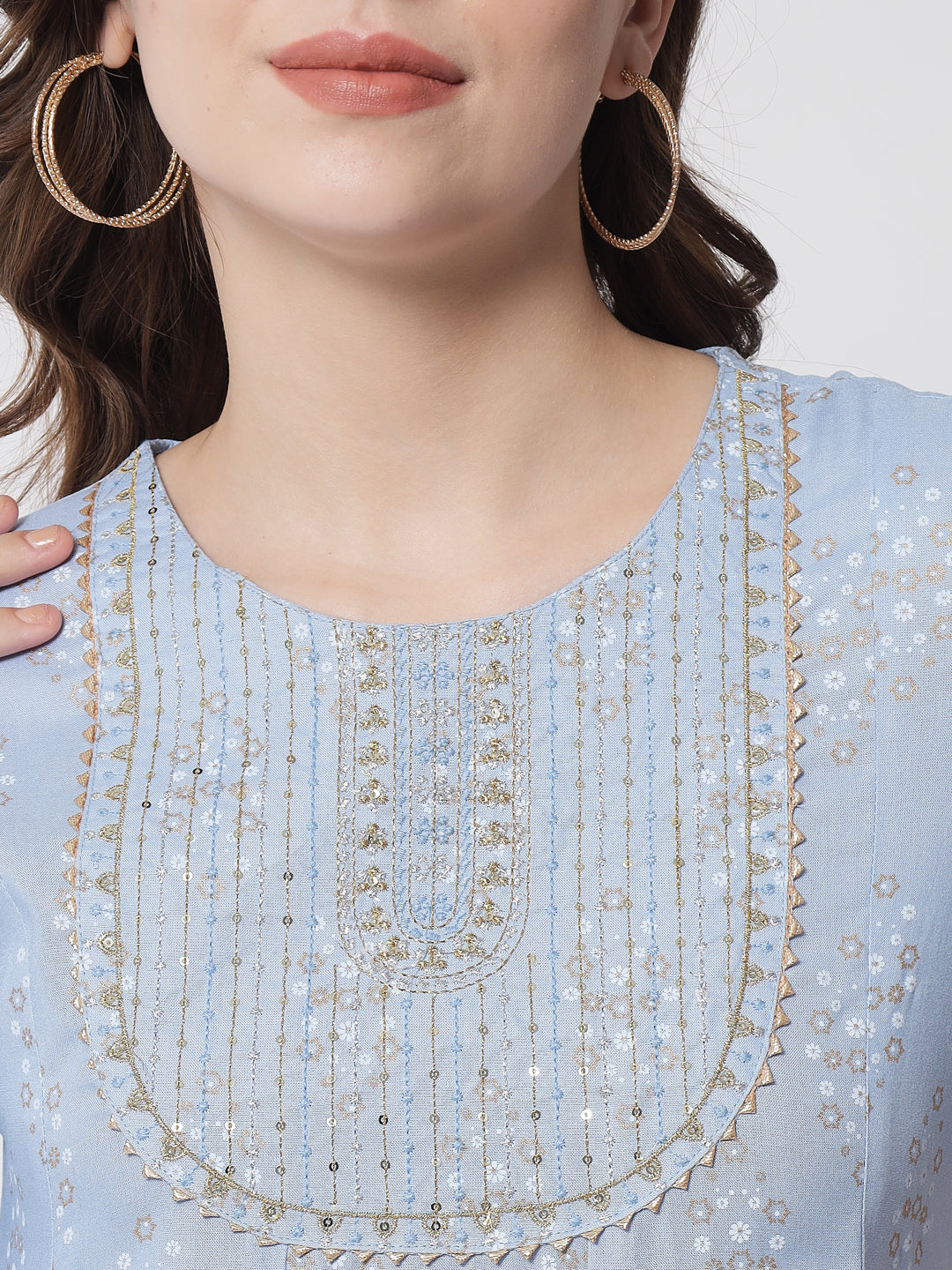 Women's Light Blue Embroidered Anarkali Long Maxi Dress - Meeranshi
