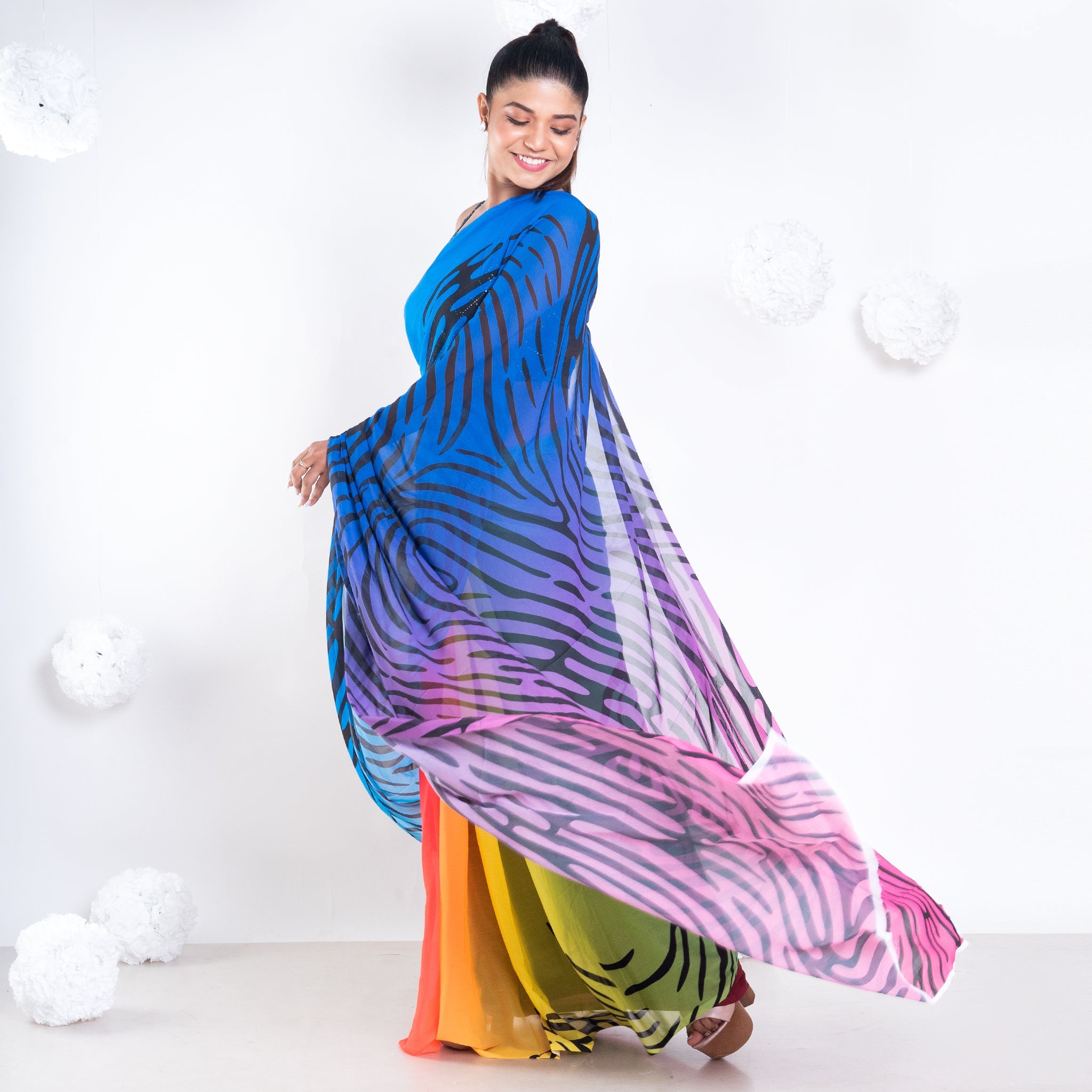 Women's Chole  Georgette Digital Printed  Saree In Multicolor - Boveee
