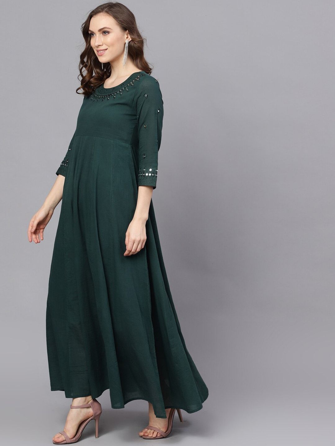 Women's  Green Solid Maxi Dress - AKS