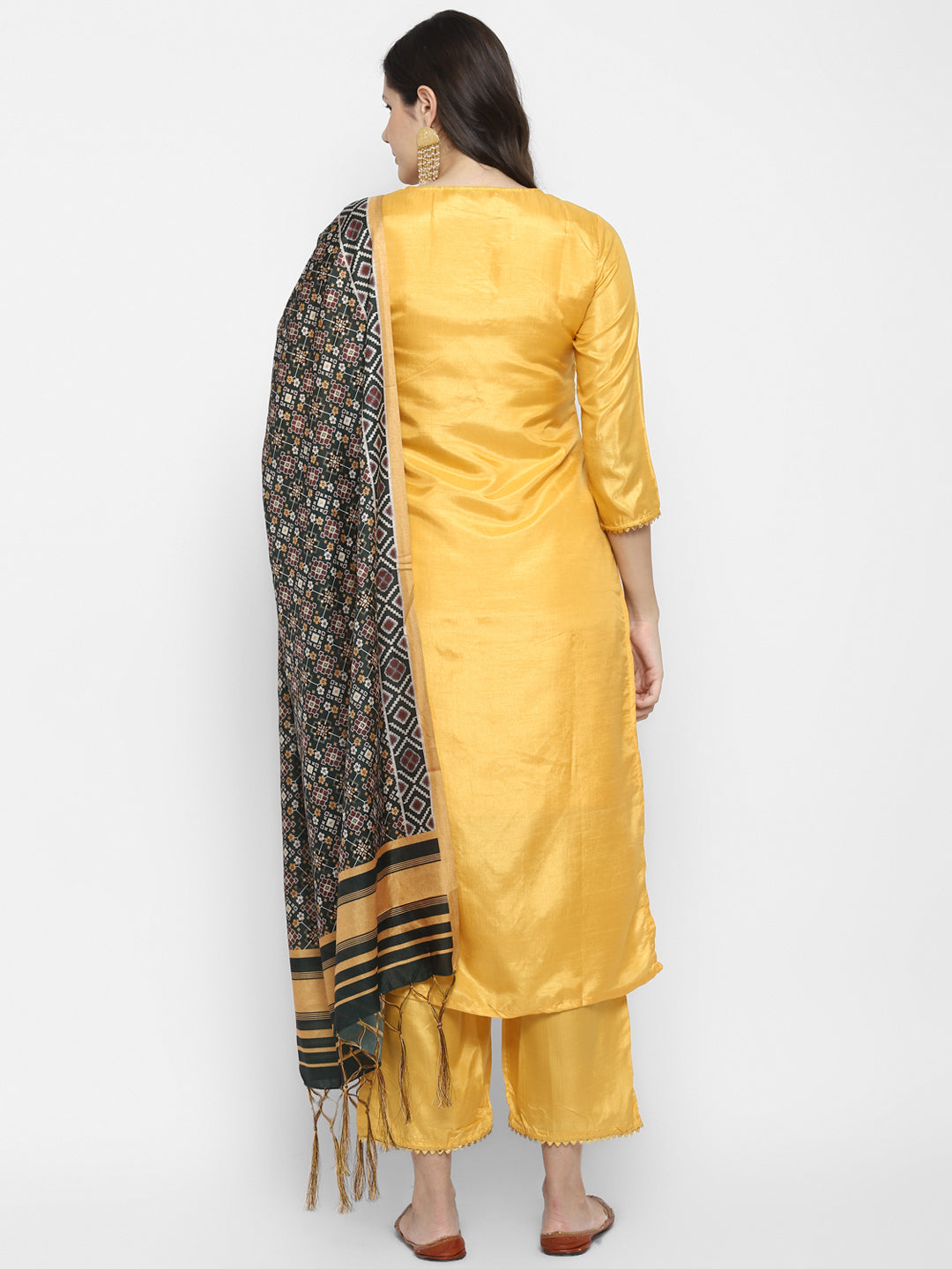Women's Yellow Color Silk Blend Straight Kurta Palazzo With Dupatta - VAABA