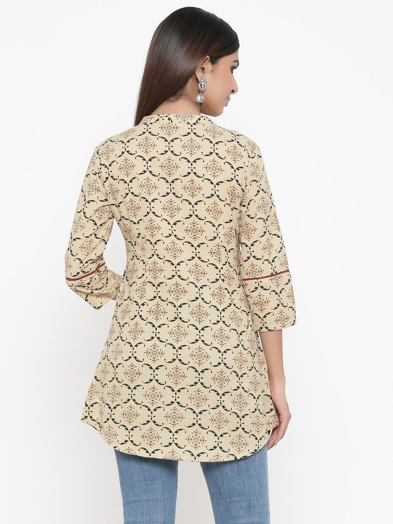 Women's Printed Cream Short Kurta by Kipek- (