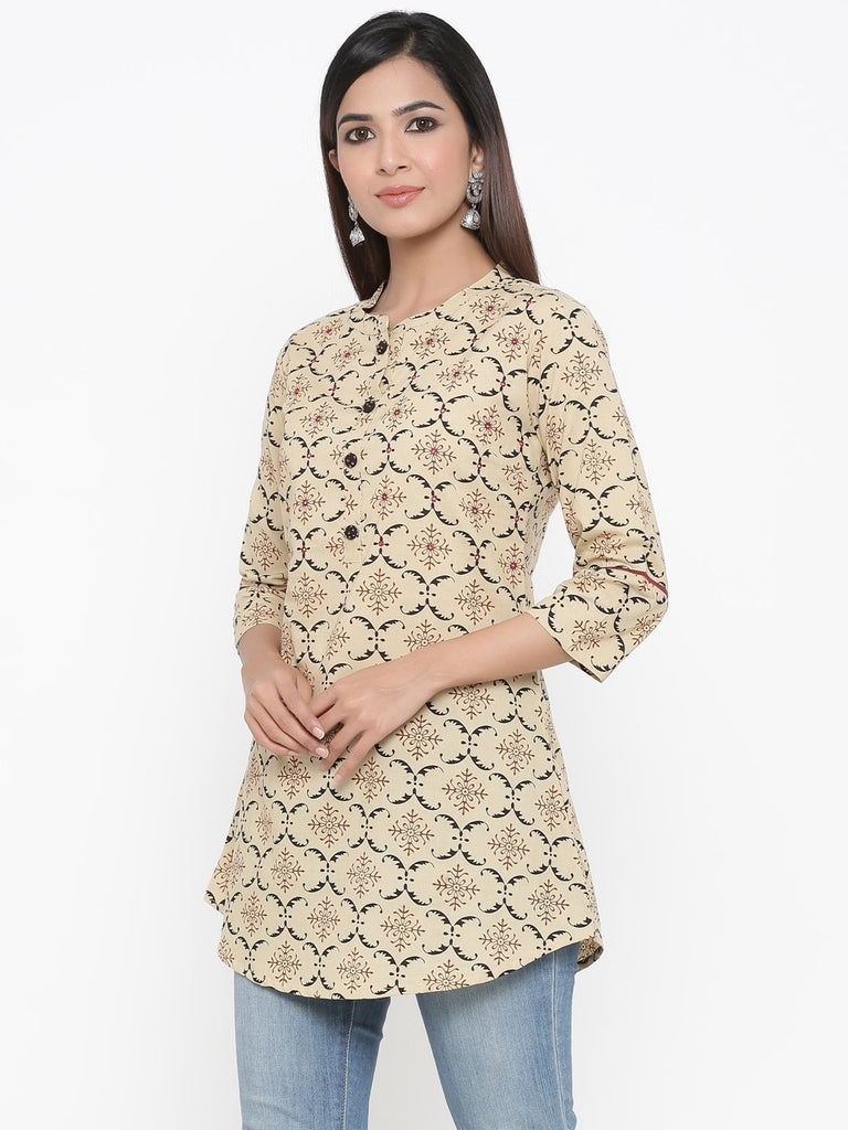 Women's Printed Cream Short Kurta by Kipek- (
