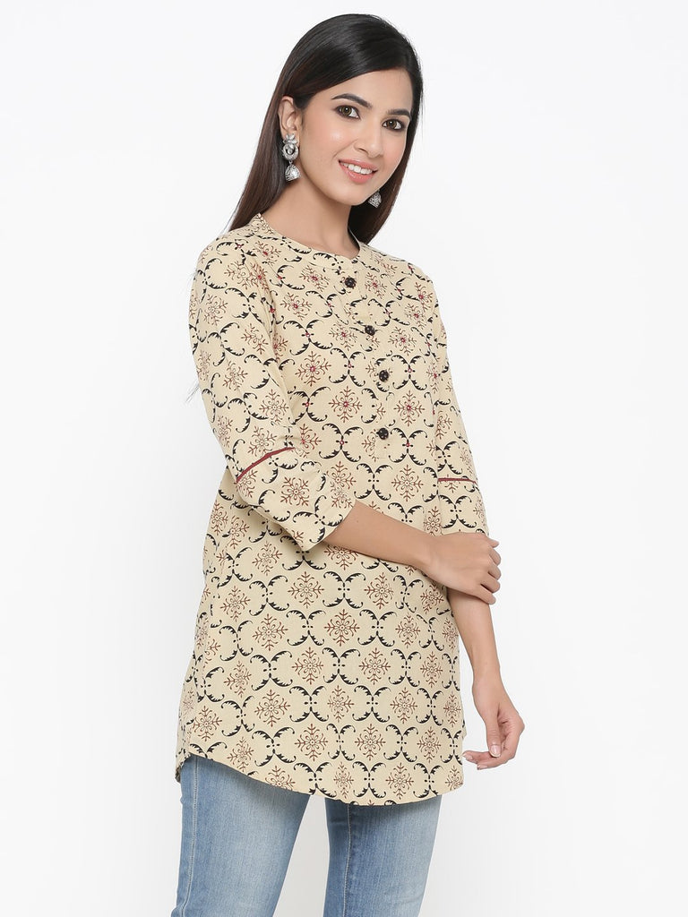 Women's Printed Cream Short Kurta by Kipek- (