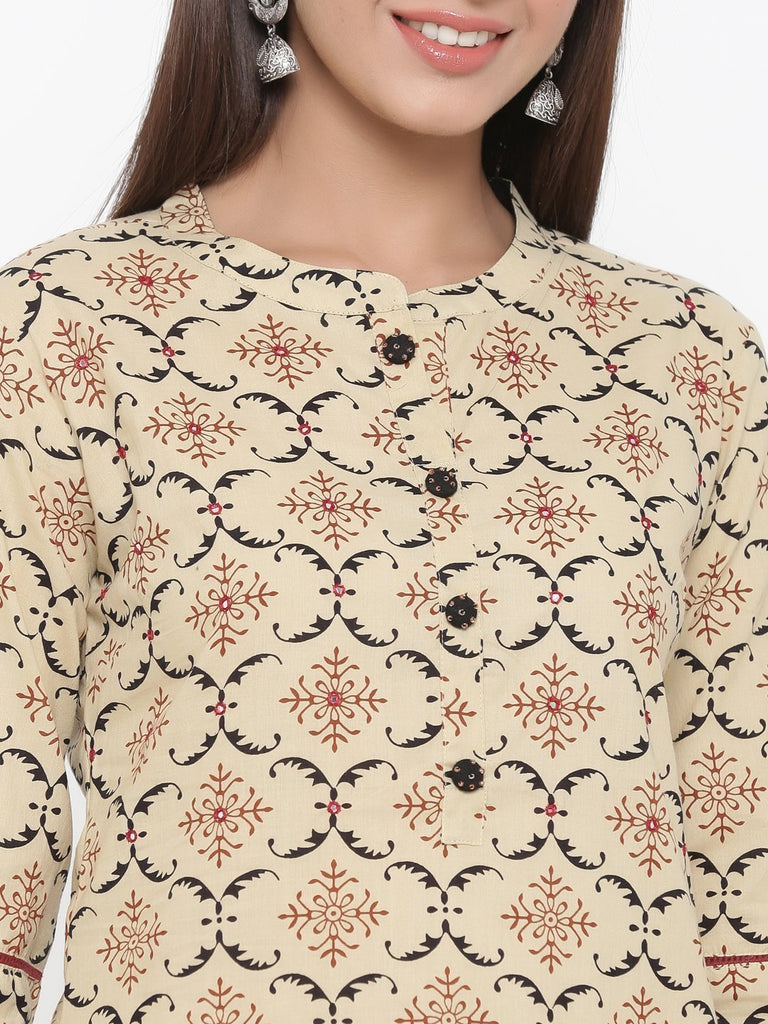 Women's Printed Cream Short Kurta by Kipek- (