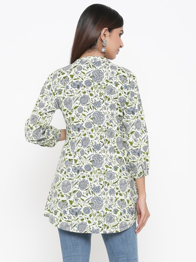 Women's Off-White Foral Printed Short Kurta by Kipek- (