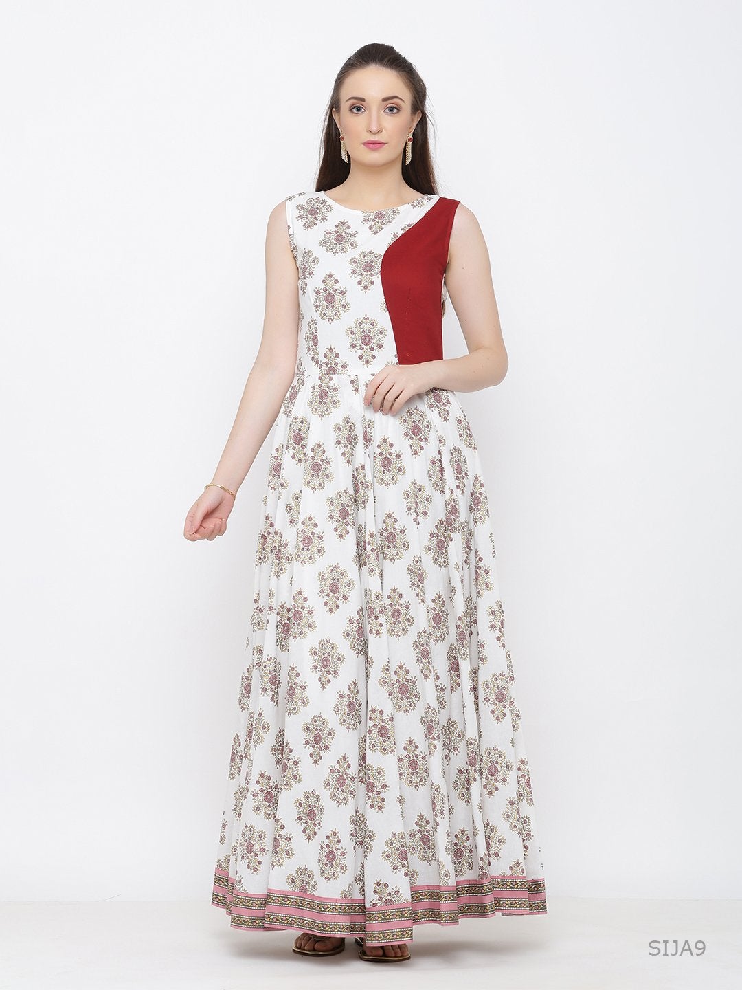 Women's White & Maroon Floral Printed Kurta(1pc) - Indian Virasat