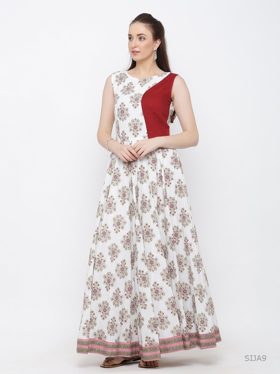 Women's White & Maroon Floral Printed Kurta(1pc) - Indian Virasat