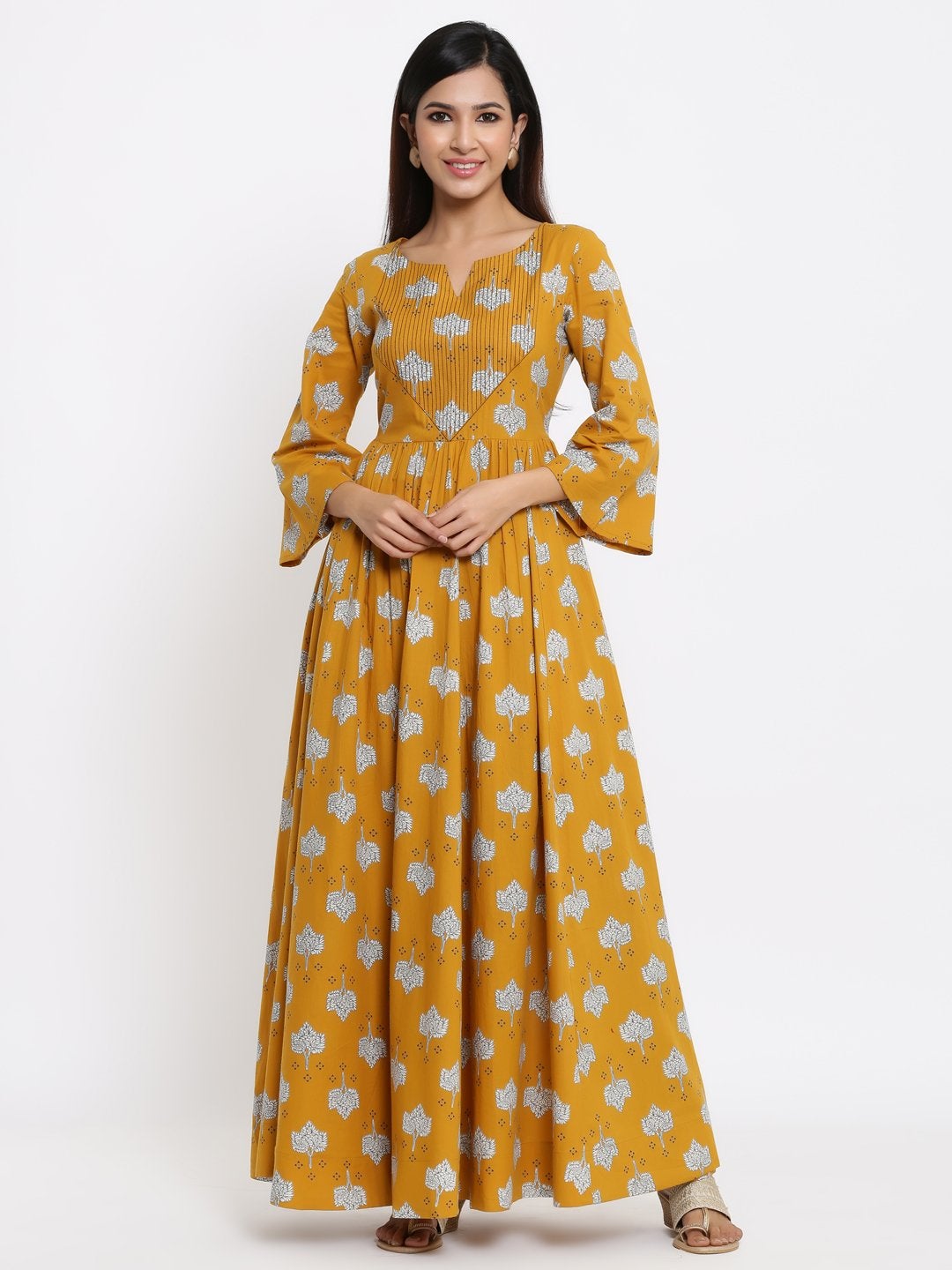 Women's Honey Yellow Cotton Kurta(1pc) - Indian Virasat
