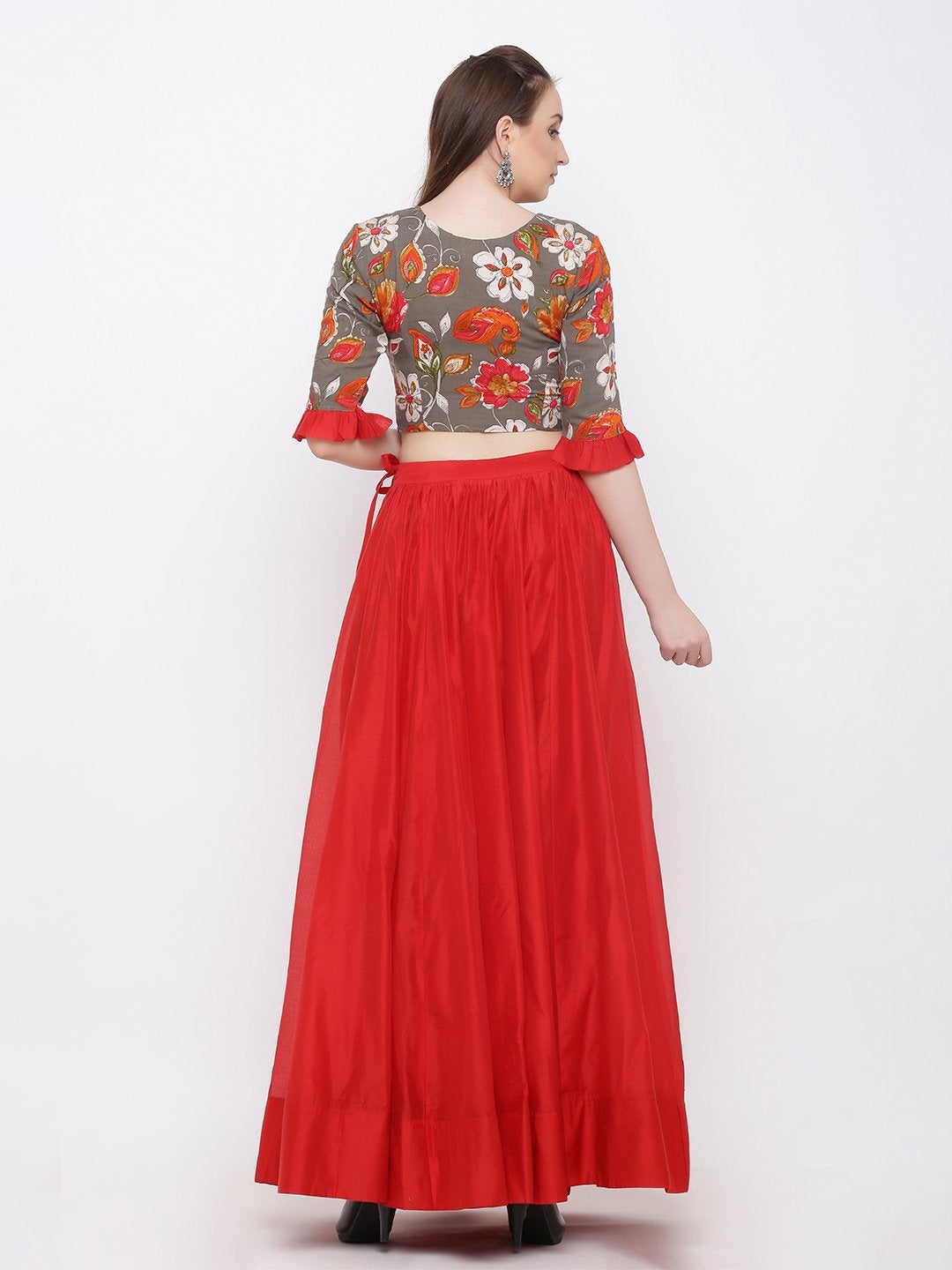 Women's Red Ready to Wear Lehenga with Blouse(2pc) - Indian Virasat