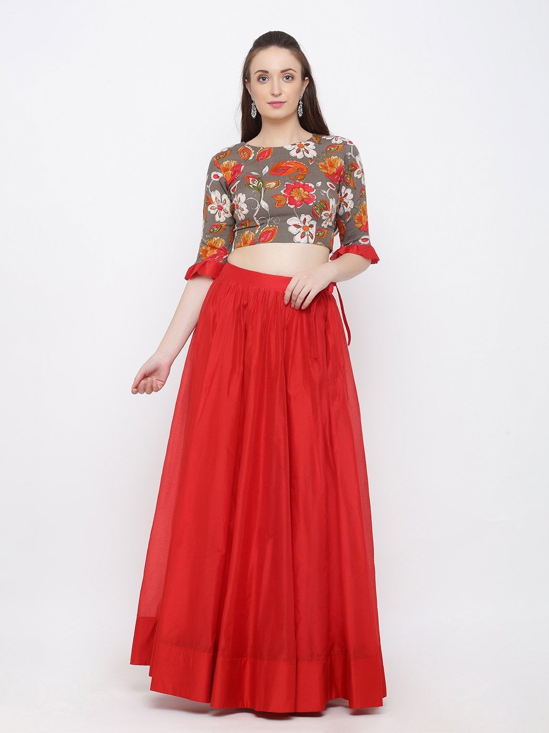 Women's Red Ready to Wear Lehenga with Blouse(2pc) - Indian Virasat