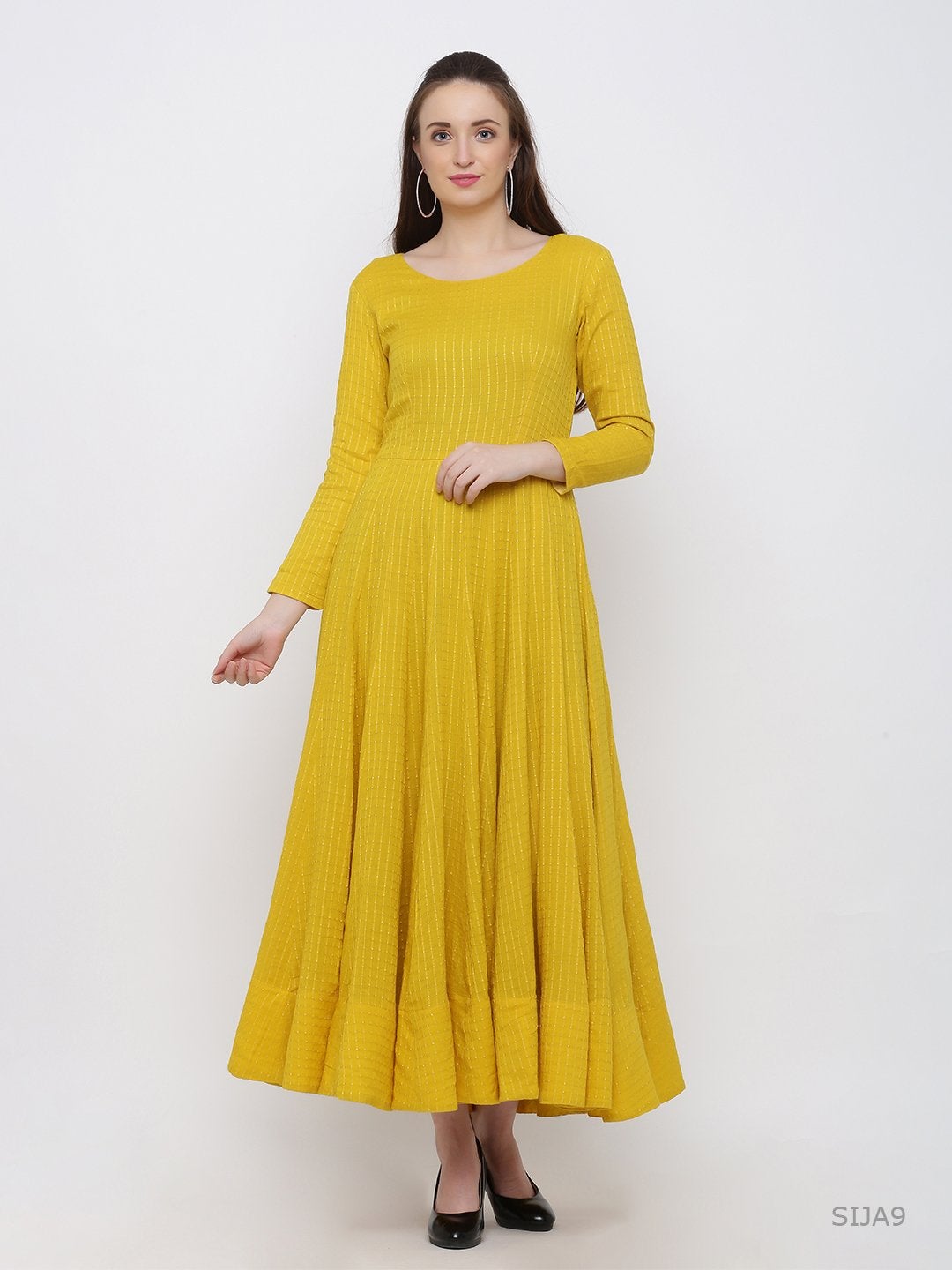 Women's Yellow Solid Cotton Anarkali Kurta(1pc) - Indian Virasat