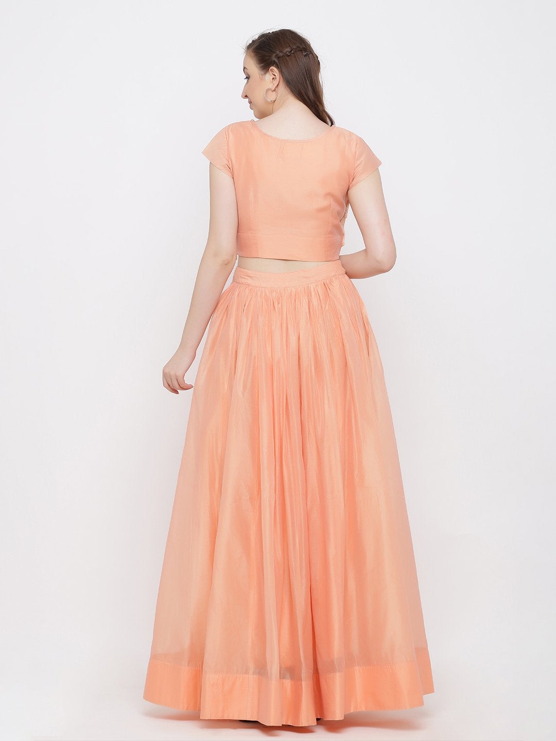Women's Peach-Coloured Ready to Wear Silk Lehenga with Blouse(2pc) - Indian Virasat