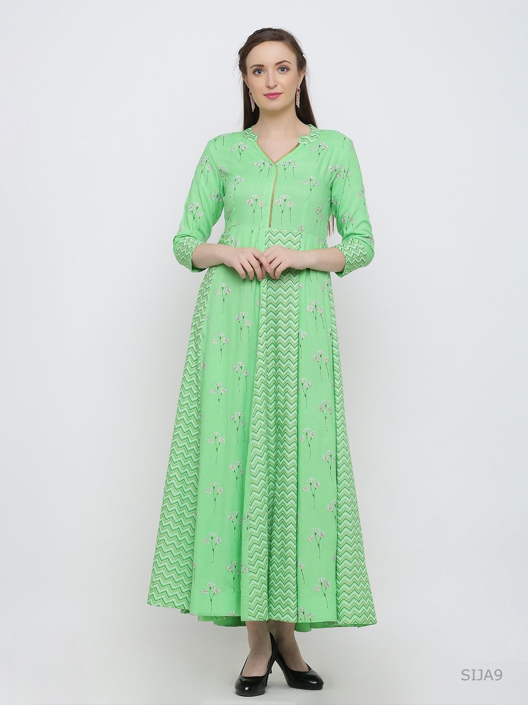Women's Green Printed Kurta(1pc) - Indian Virasat
