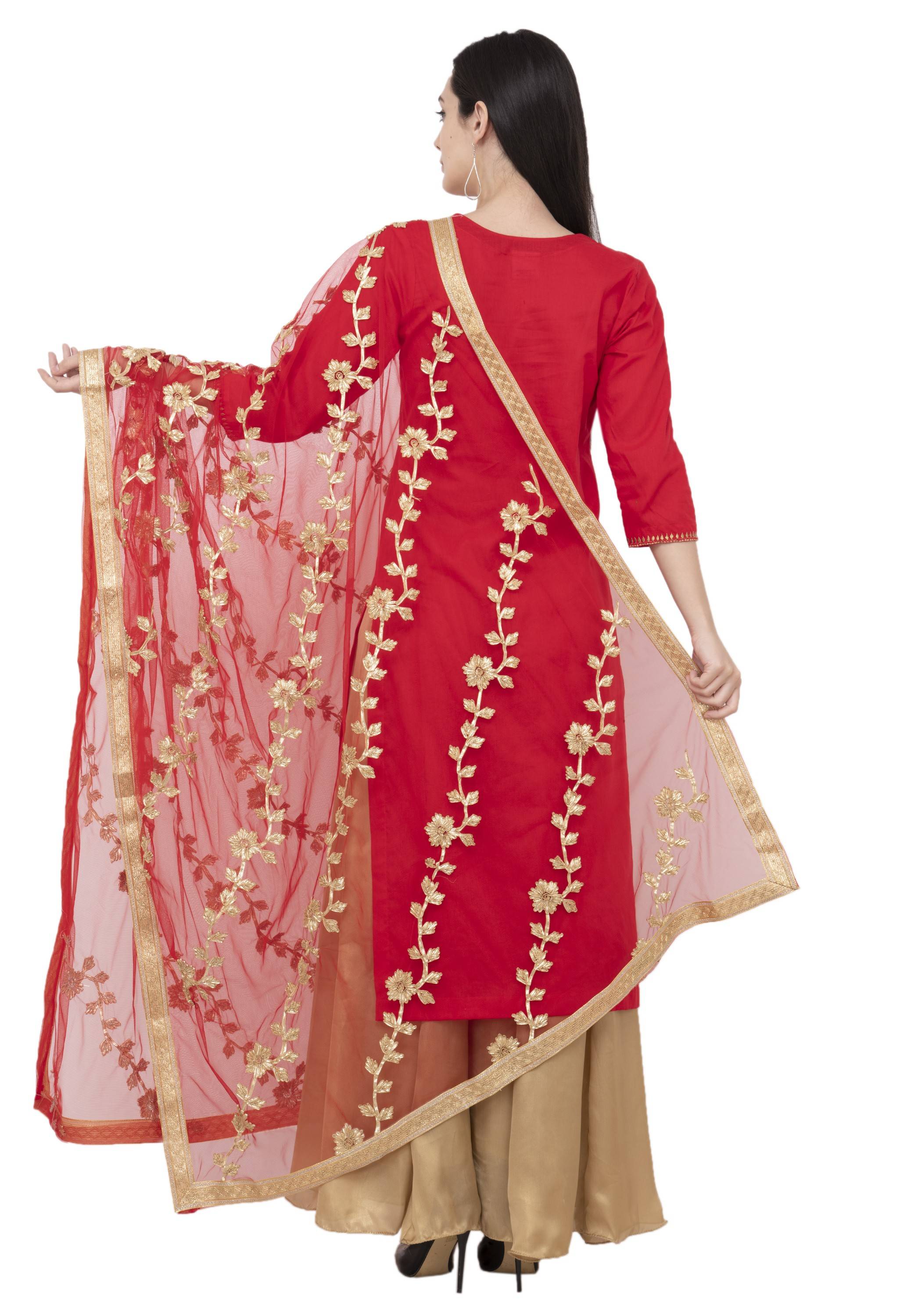 A R Silk Net Gota Emb. Fancy Dupatta Color Red Dupatta or Chunni