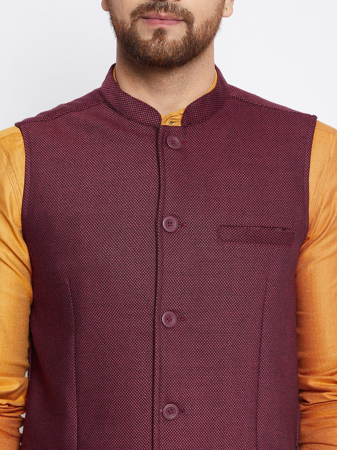 Men's Woven Design Nehru Jacket - Even Apparels