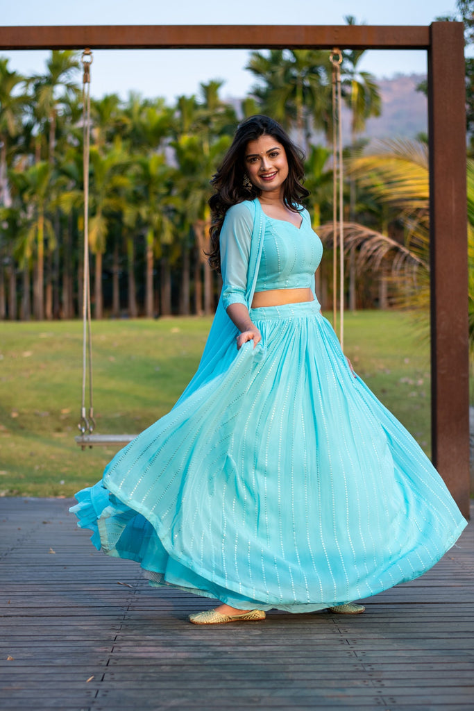 Women's Sky Blue Lehenga With Jacket
