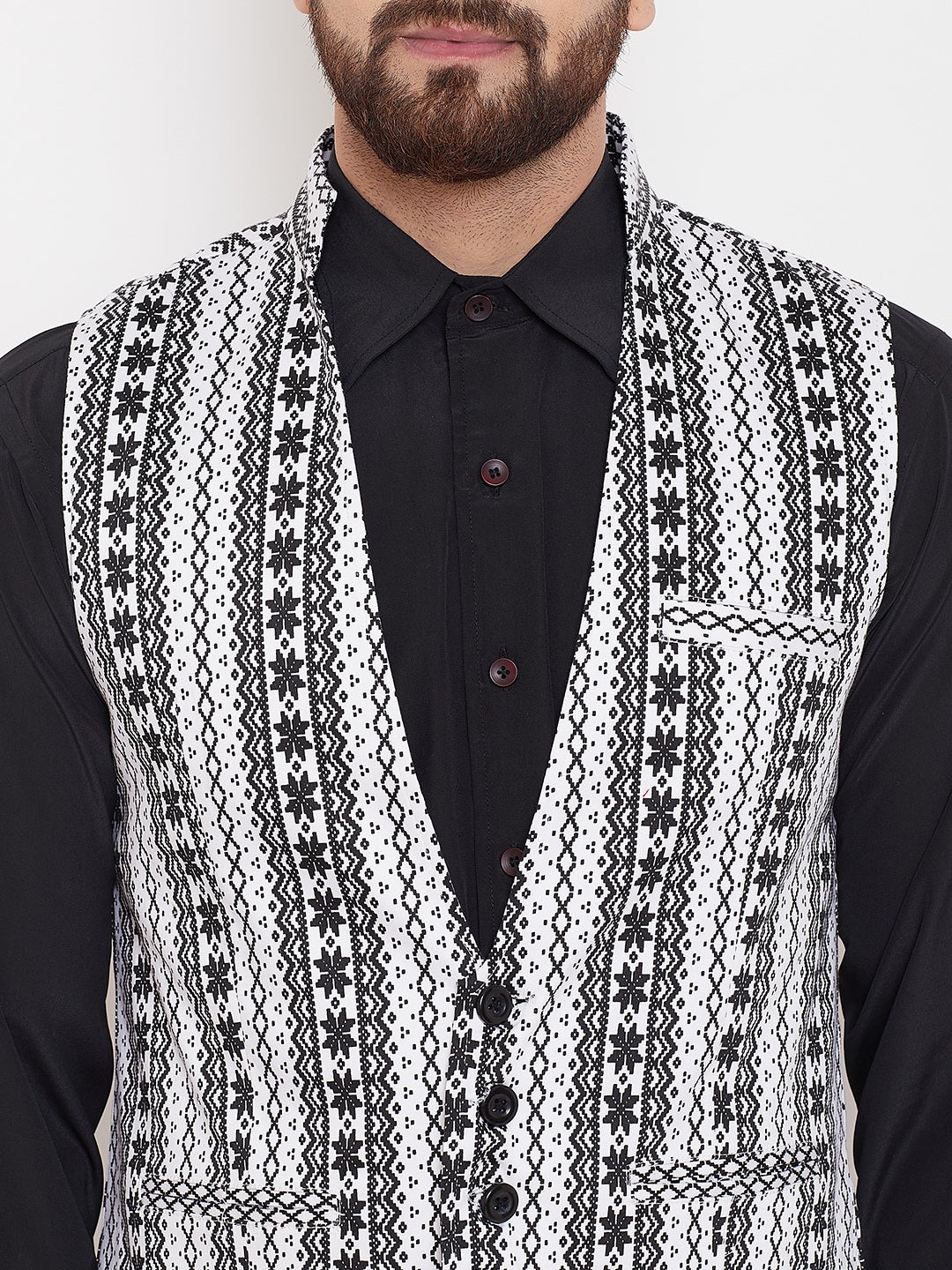 Men's Ethnic Print Monochrome Waistcoat
