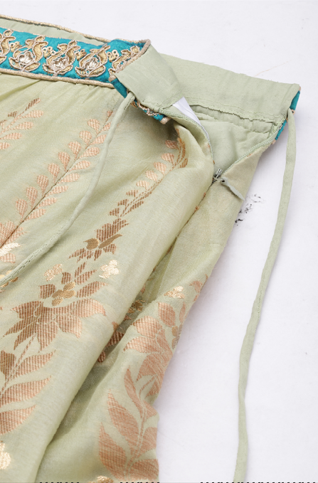 Women's Lime Green Dola Silk Jacquard Woven Work Lehenga & Blouse With Dupatta - Royal Dwells