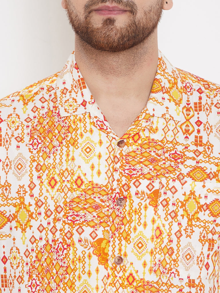 Men's Orange Summer Cuban Collar Shirt
