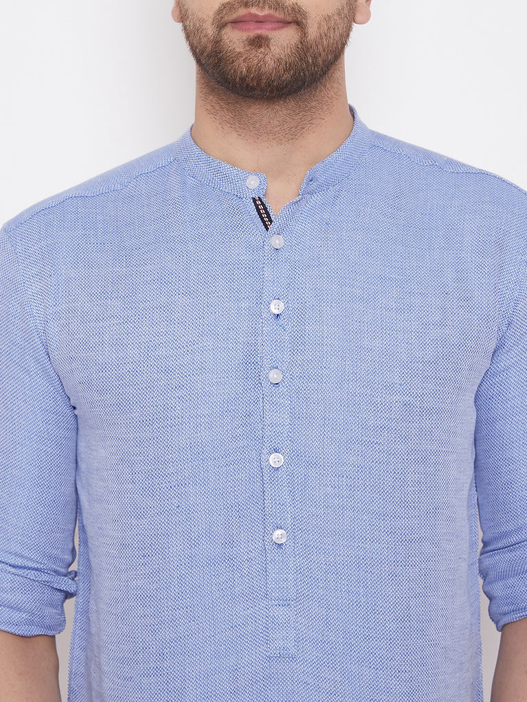 Men's Lilac Blue Cotton Shirt Kurta