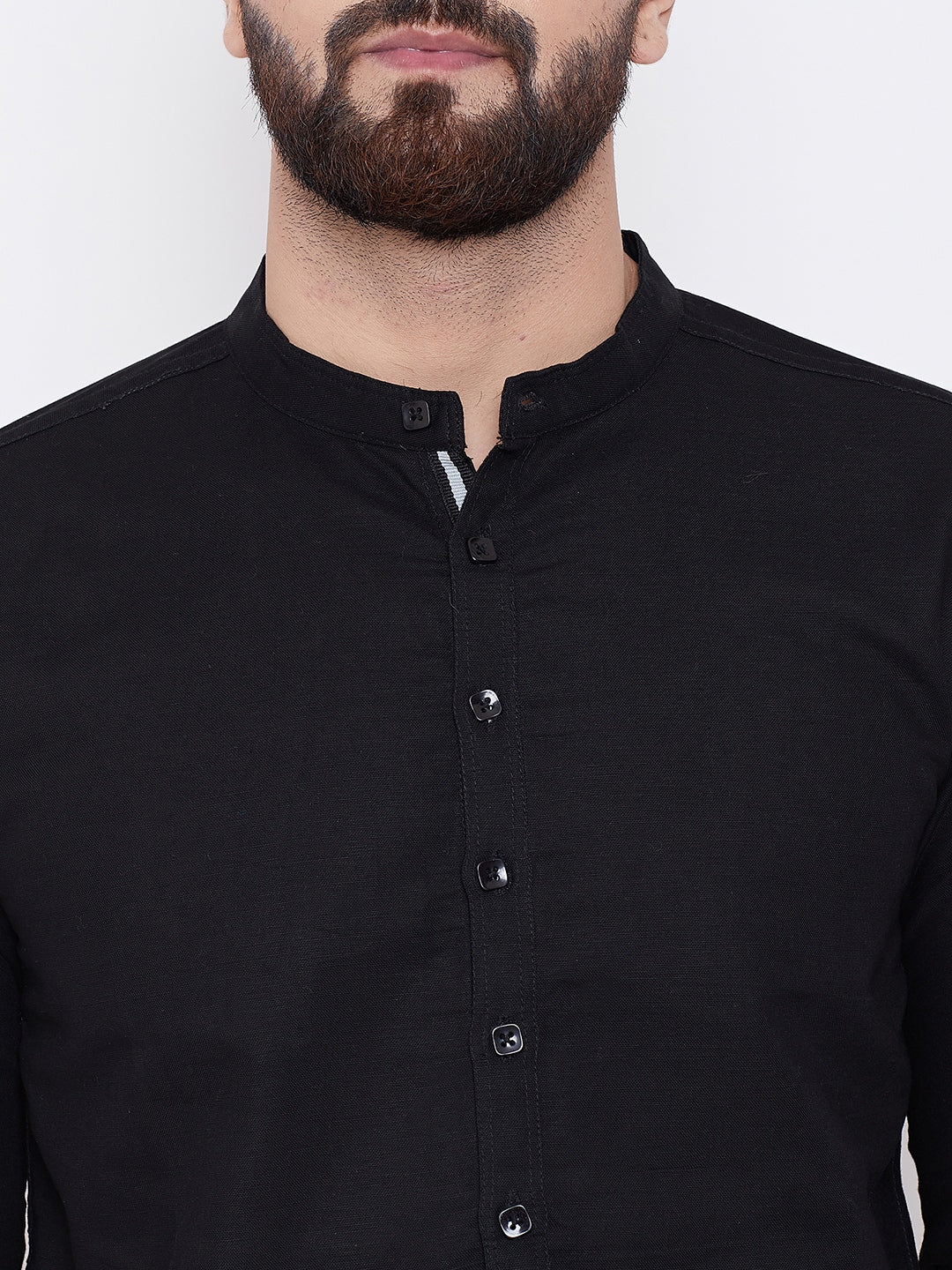 Men's Black Linen Shirt Kurta - Even Apparels