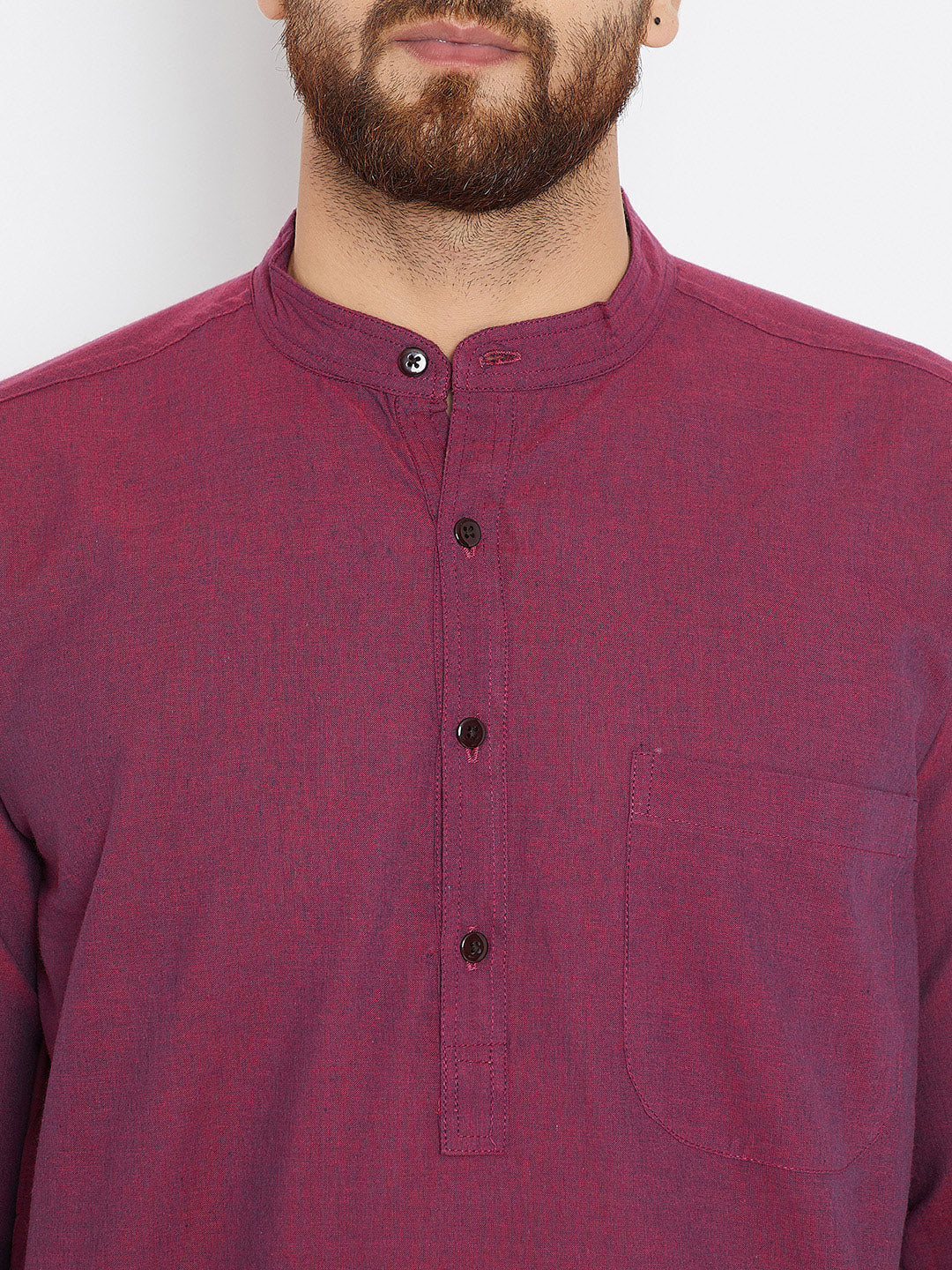 Men's Magenta Solid Cotton Kurta