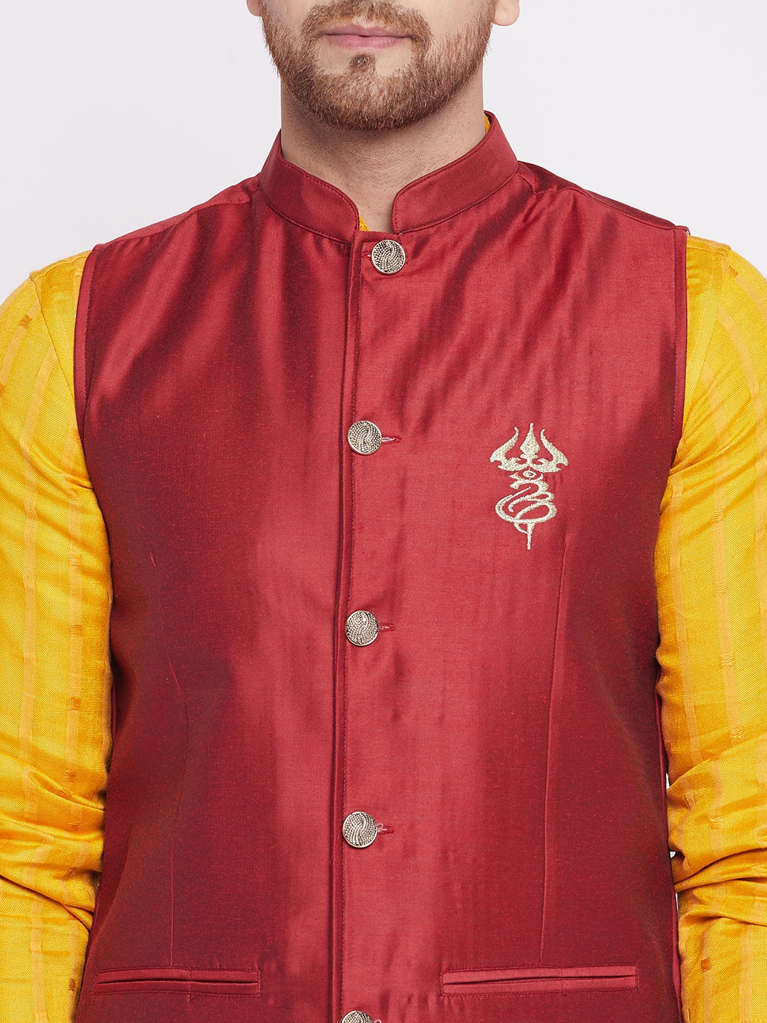 Men's Nehru Jacket With Embroided Insignia Of Lord Shiv -Even Apparels