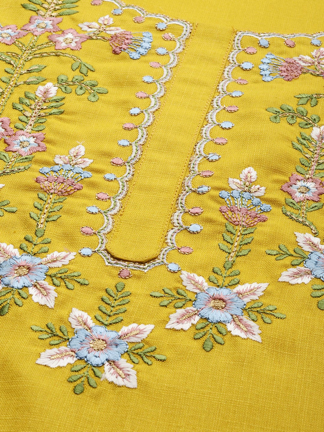 Women's Mustard Yellow Floral Yoke Embroidered Straight Kurta - Varanga
