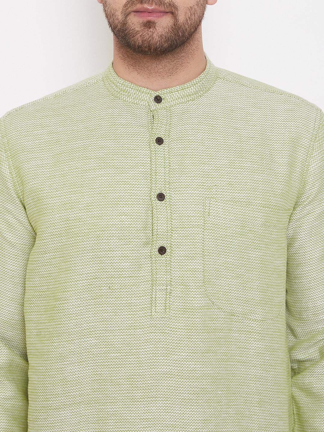 Men's Light Green Dobby Cotton Kurta - Even Apparels