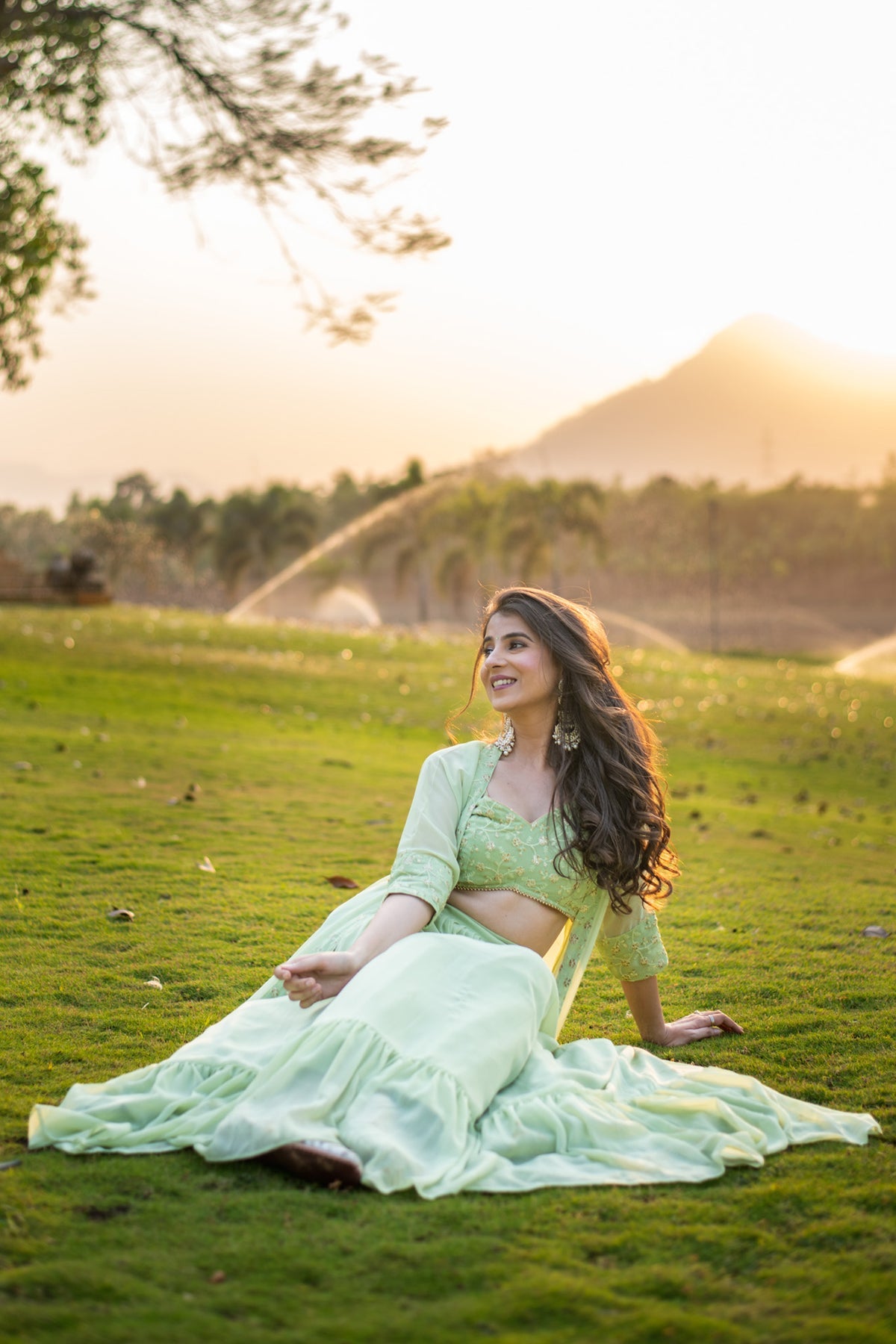 Women's Pastel Olive Lehenga With Jacket