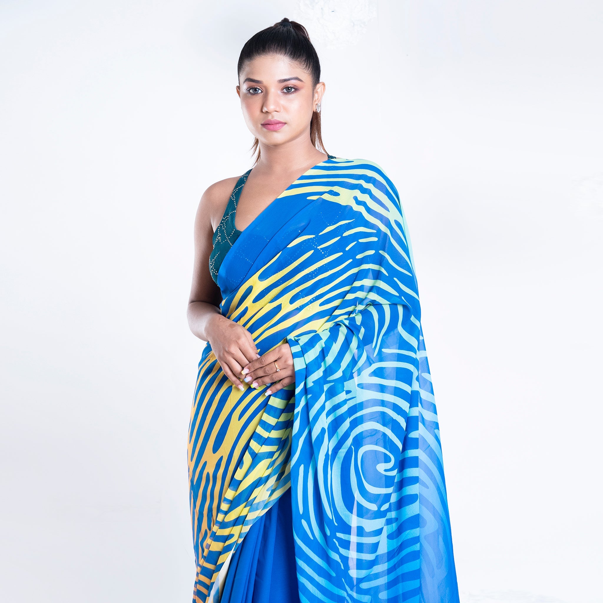 Women's Cosette Georgette Digital Printed  Saree In Blue Color