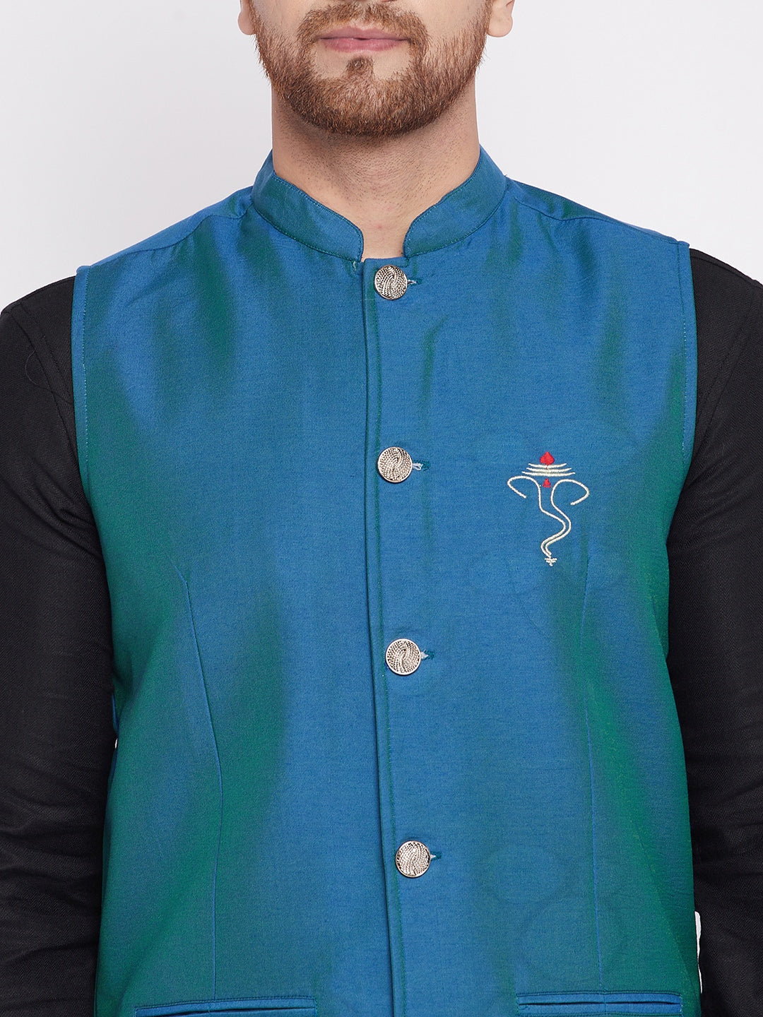 Men's Nehru Jacket With Embroided Insignia Of Lord Ganesha -Even Apparels