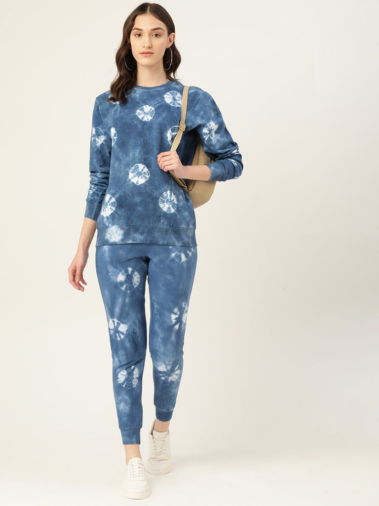 Women's Bandhej Blue Tie Dye Sweatshirt With Joggers