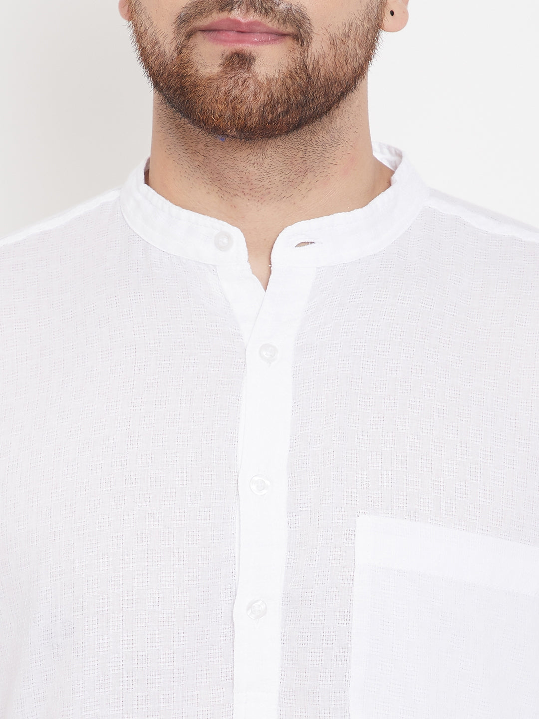Men's Cotton White Solid Kurta