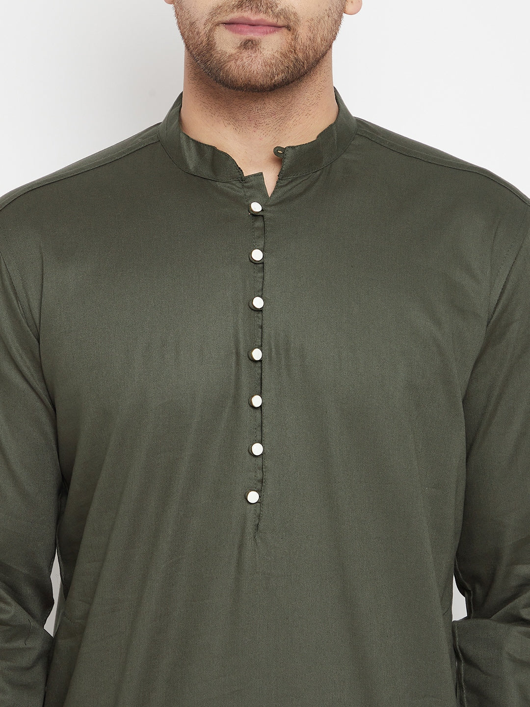 Men's Green Color Long Kurta with Band Collar - Even Apparels
