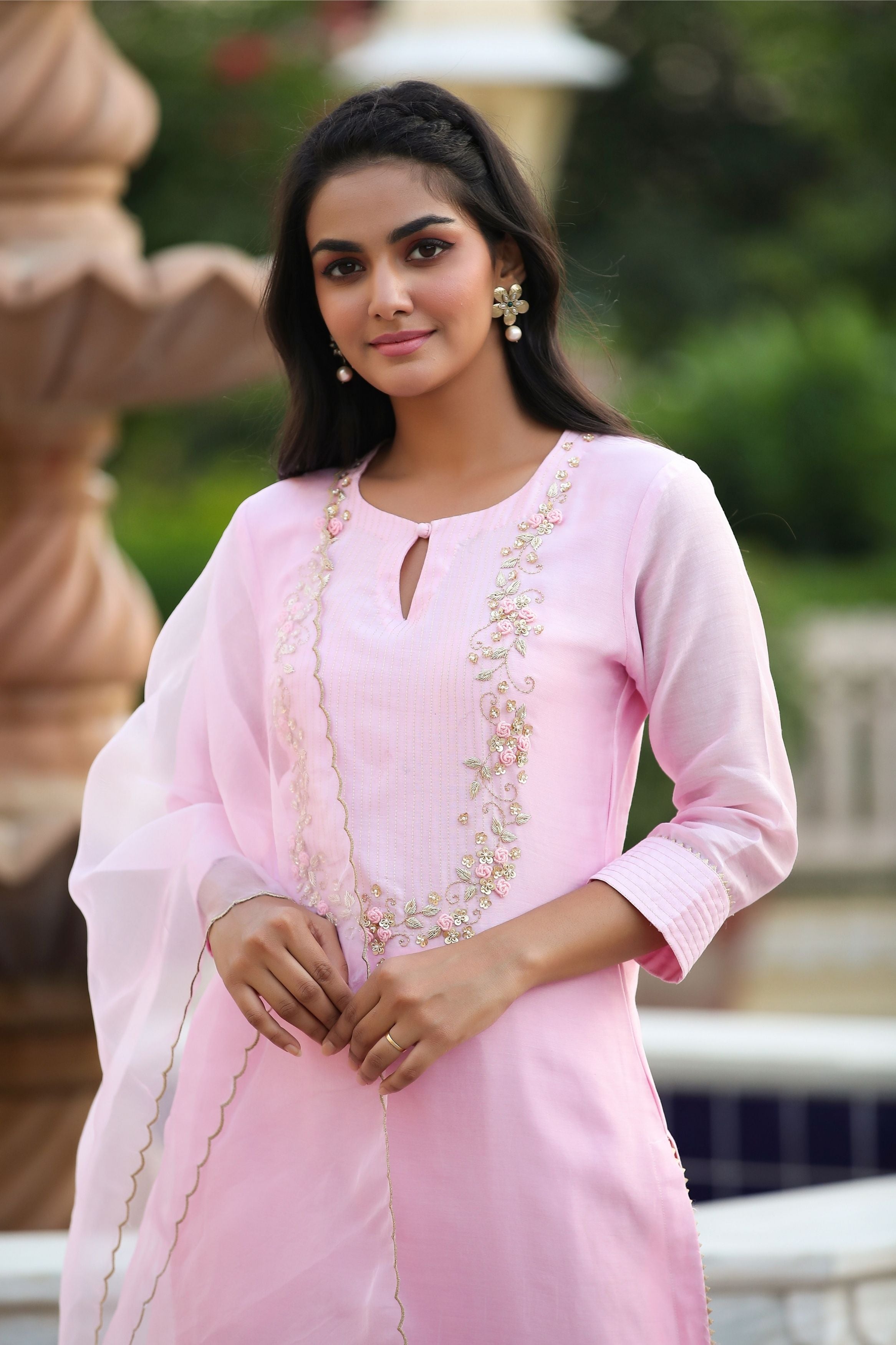 Women's Lilac Pink Pure Chanderi Suit Set-Gillori