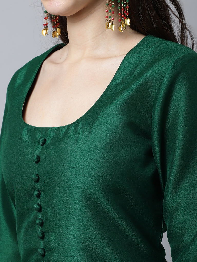 Women's Sizzling Green Silk Kurti With Pants