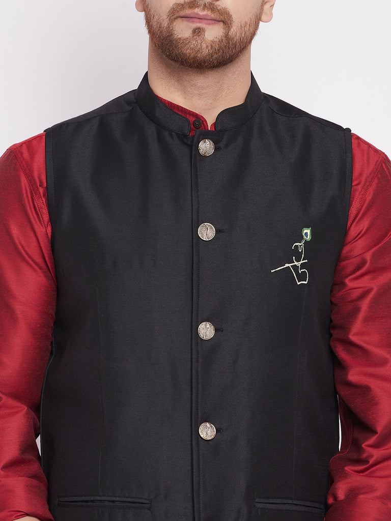 Men's Nehru Jacket With Embroided Insignia Of Lord Krishn
