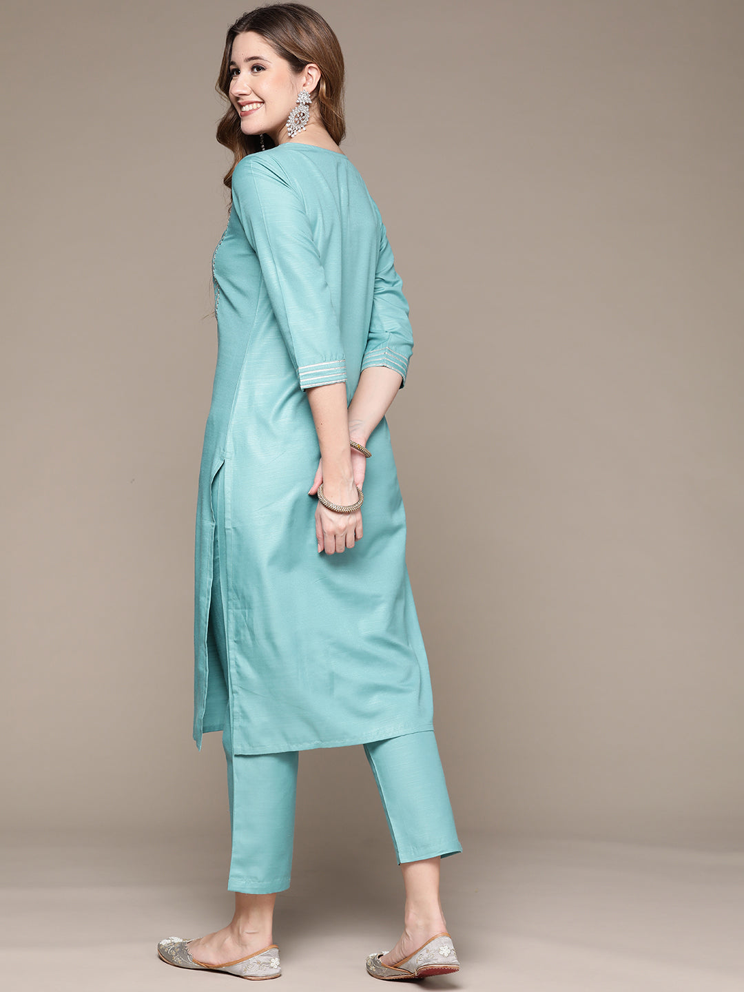 Women's Sky Blue Gotta Patti Kurta Set with Trousers