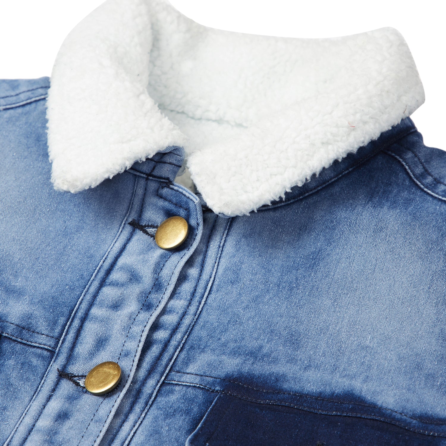 Women's Denim Jacket with Soft Warm Faux Fur Lining inside & Washed Pocket effect - StyleStone