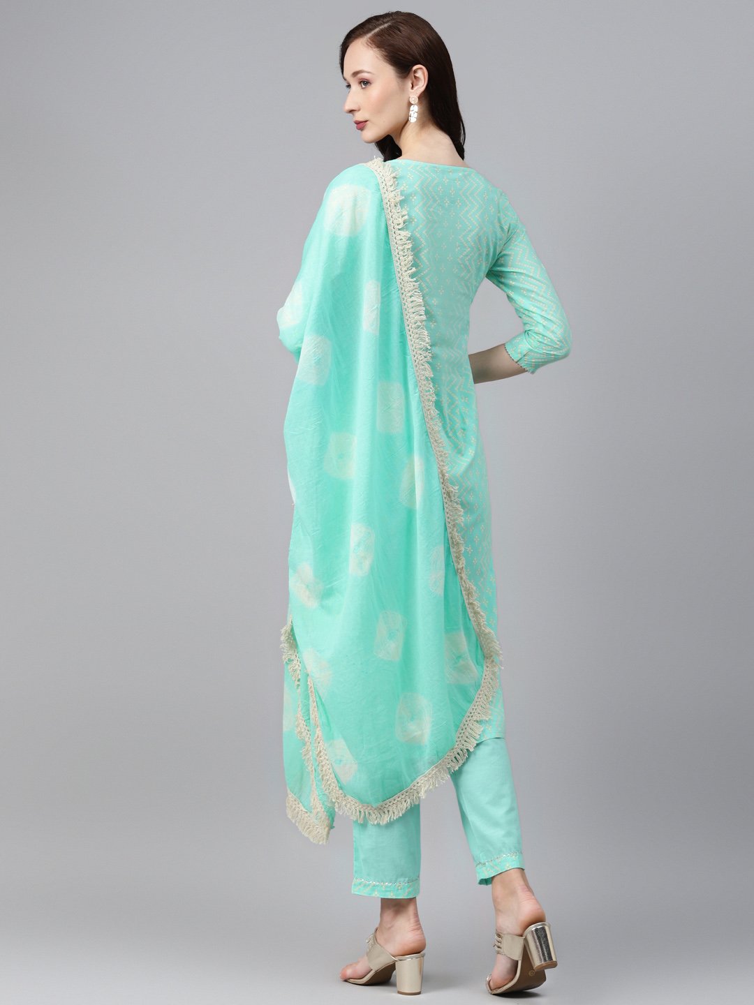 Women Blue Bandhani Print Cotton Suit Set