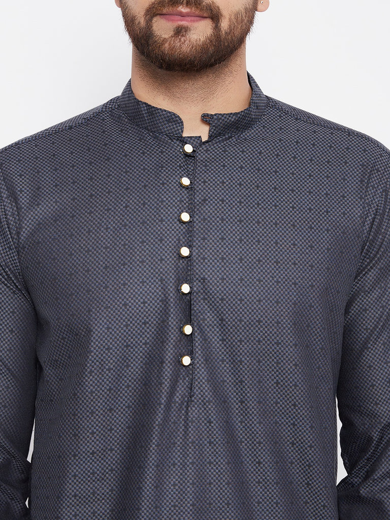 Men's Woven Design Blue Straight Kurta2