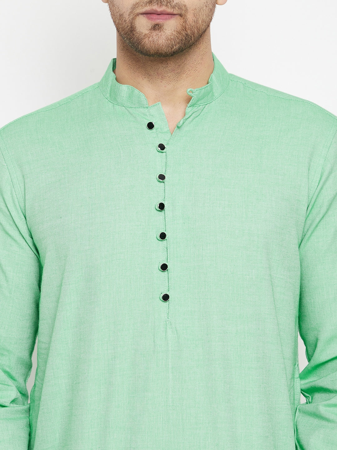 Men's Green Color Long Kurta with Band Collar - Even Apparels