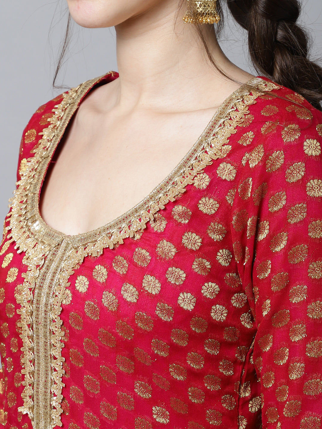 Buy Glitters Women's Brown Banarasi Kurti Material with Paisley Motives at  Amazon.in